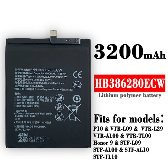 Batterie de remplacement pour Huawei Honor 9 / Ascend P10, HB386280ECW Batterie de remplacement pour Huawei Honor 9 / Ascend P10, HB386280ECW